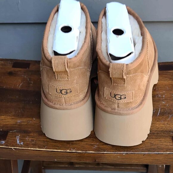 UGG New Heights Ultra Mini Platform Boots NWT! NEW! size 8 Suede Shearling - Picture 3 of 13